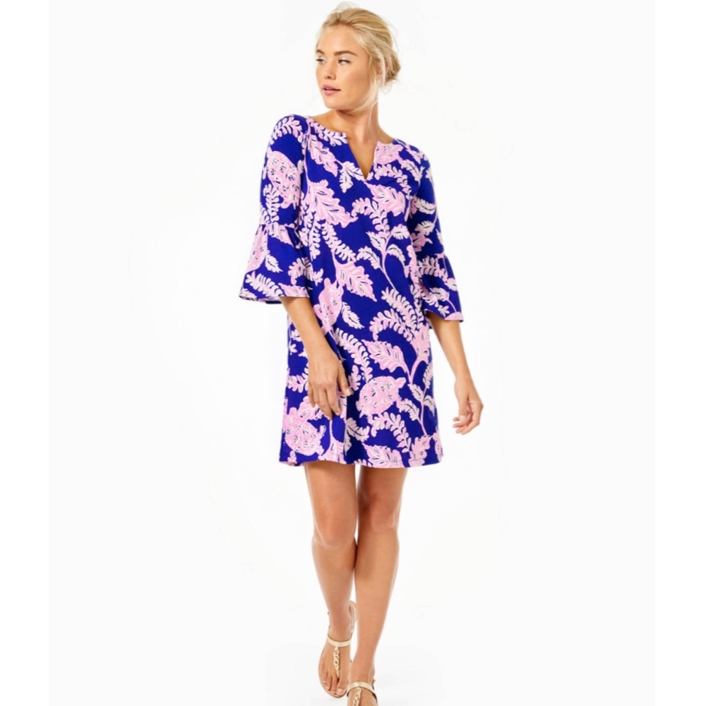 Lilly Pulitzer Tosha Dress Galaxy Blue What The Shell Size XL  EUC